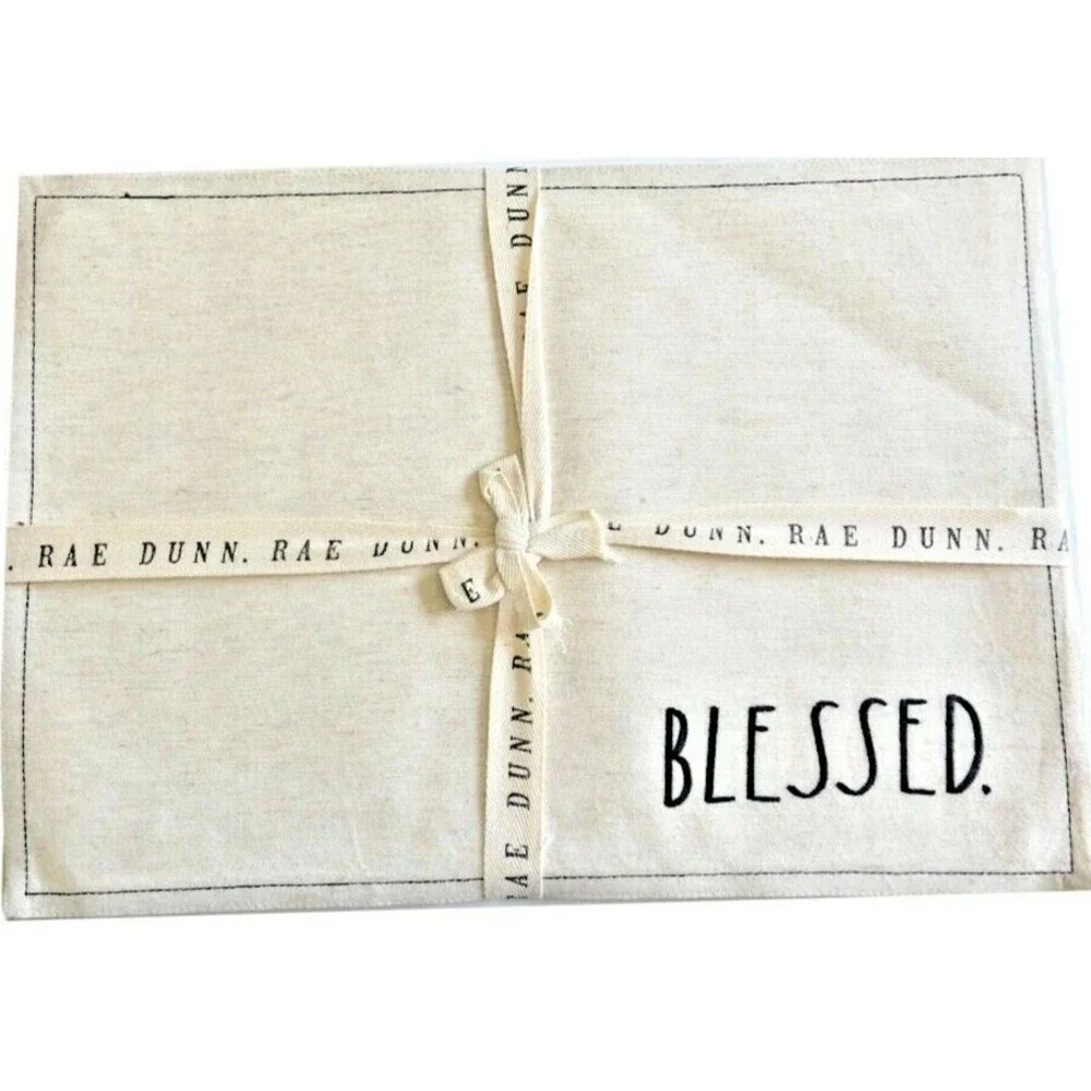 Rae Dunn Placemats Embroidered Blessed Fabric Set of 4 Country Farm 13